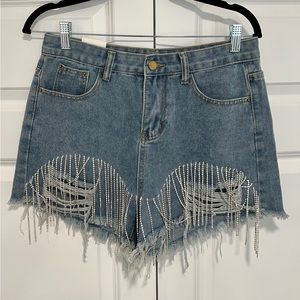 Denim Diamond Tassle Shorts